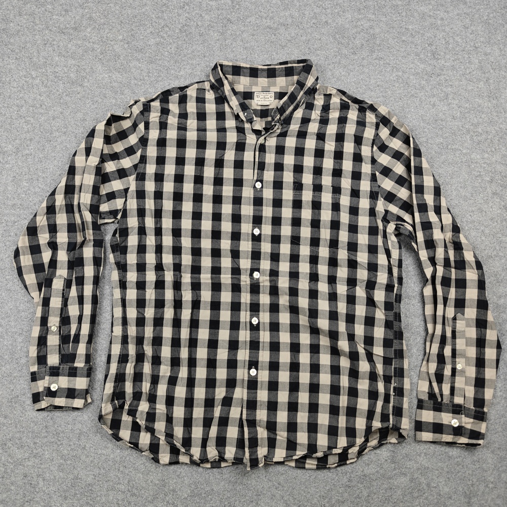 J.CREW Shirt Mens Large Black Check Cotton Button-Down Long Sleeve Button-Up